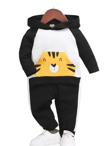 Image of RLG Fancy Dresses Animal Tiger Fleece Tracksuit Cotton Full Sleeves T-Shirt and Pant Set for Baby Printed Sweatshirt Boys and Girls Winter Clothing Set Yallow
