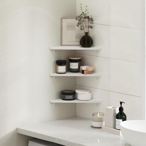 Image of Furinno Rossi Triangle Corner Floating Shelves, Wall Mount Display Shelf, White, Set of 3 (Pack of 2)