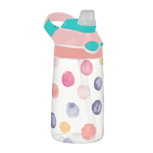 Sevdomey Botella de agua de lunares de acuarela con pajilla para niñas y niños, acero inoxidable, aislada, a prueba de fugas, 480 ml, para escuela, guardería, viajes, deportes