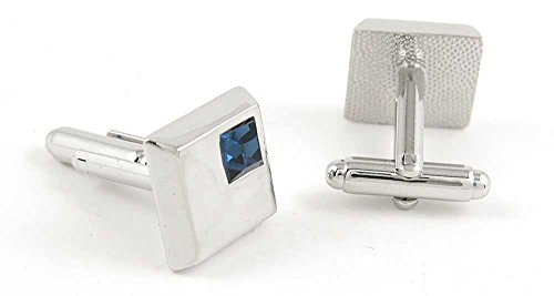 1 Par de Mancuernillas Hombre Plata y Diamante Azul miniatura 2