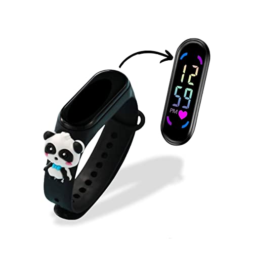 Relógio Digital Led Infantil M4 Prova D'água Smart De Pulso Infantil Desenhos Animados (Panda Preto