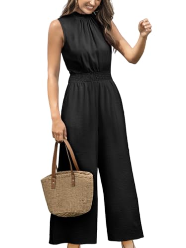 CUPSHE Damen Jumpsuit Blumen Stehkragen Overall Ärmellos Weites Bein Lang Playsuit Sommer Lose Hosenanzug mit Taschen