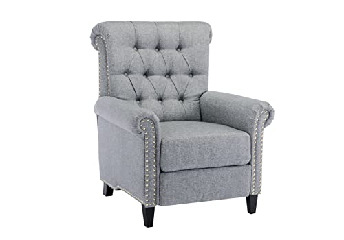 Lumisol Tufted Pushback Manual Recliner Chair, Linen Upholstered Accent Recliner With Rolled Arms, Single Home Theater Chair With Adjustable Footrest For Bedroom, Living Room, Apartment (Gray) #TOP6