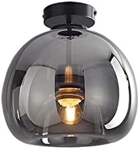 REMEK Retro Circular Glass Ceiling Light Fixtures, Smoke Gray/Amber Glass Lampshade, Fashionable Ceiling Lamp, Semi Flush Mount, Bedroom, Study, Restaurant Lighting Decoration Ceiling Light