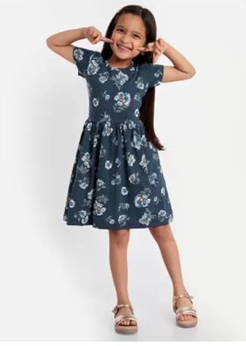 Image of Girls Pure Cotton Casual Round Neck Regular feet Multi Color Girls Gown Dress Half Sleeve Set of 3 pcs