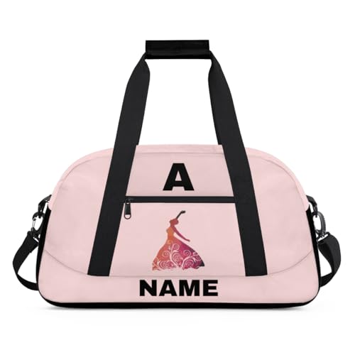 Personalize-Kids-Sports-Duffel-Bags With Custom Name Text Carry-On Overnight Travel Gym Lightweight Dance Pattern Sports Bags For Girls Boys Kids,Pink 2