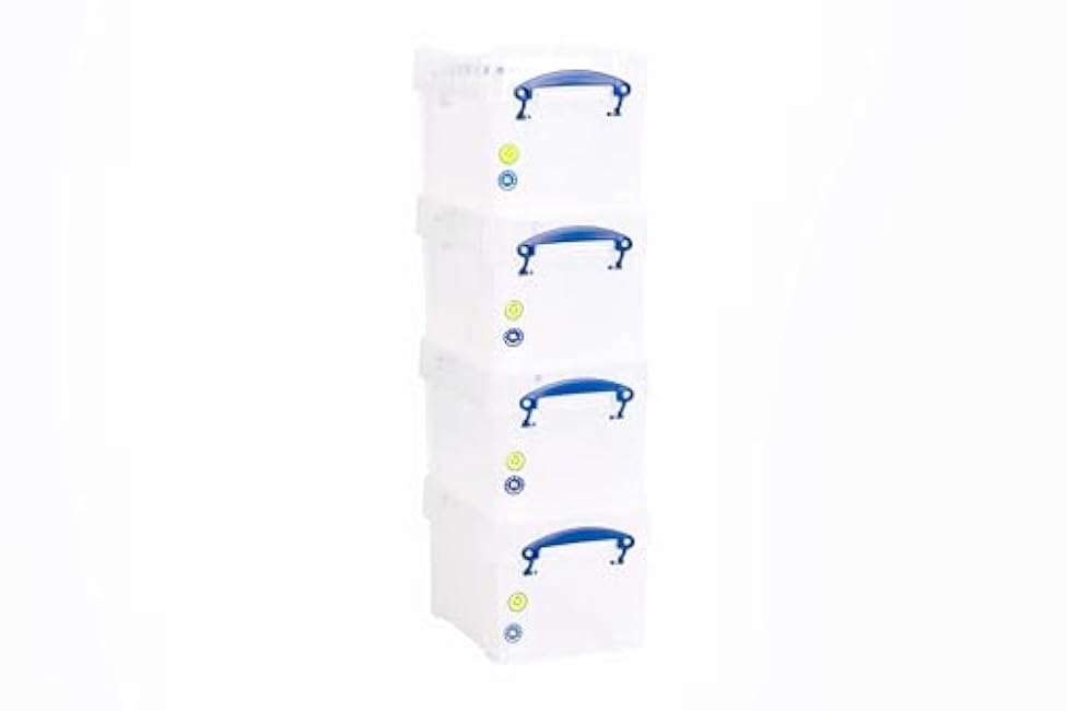 Really Useful Box 4 Pack Storage Bins, Clear Plastic Stackable Organizing Totes, 3 Liter