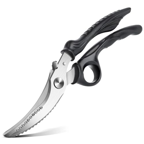 PURPLEBIRD Ciseaux de Cuisine Multifonctions en Acier Inoxydable - Pour Volaille et Légumes, Poignée en Plastique ABS Noir, Lavables au Lave-Vaisselle