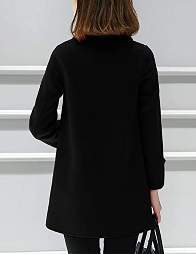 Tanming Women's Winter Double Breasted Coat Black Wool Peacoat Long Sleeve Trench Coat3
