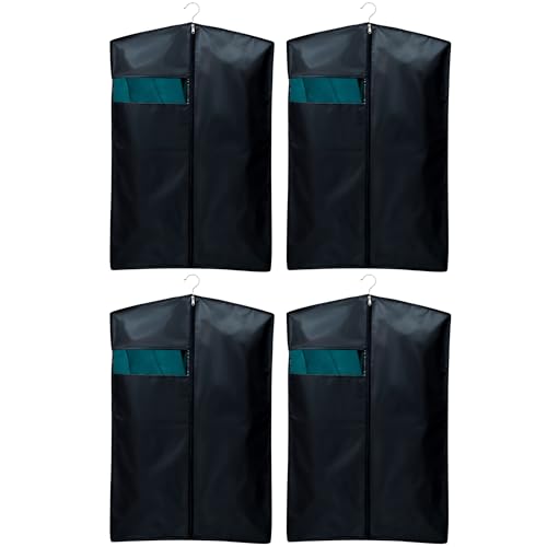 Image of Men's Coat & Blazer Cover | Fold-Over Rexin Garment Bag | Durable, Dustproof, Moisture-Proof Suit & Jacket Protector | Breathable Storage Solution (Set of 4, Black) | Height-36 inch