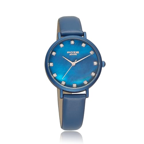 Sonata Poze Quartz Analog Blue Dial PU Leather Strap Watch for Women-SP80045QL01W (B0CT5K3NTF) Amazon Price History, Amazon Price Tracker