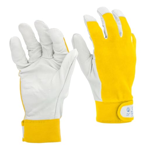 STI Guanti da lavoro in Pelle di Vitello e Cotone antinfortunistica meccanica giardino 7 S 1 Paio