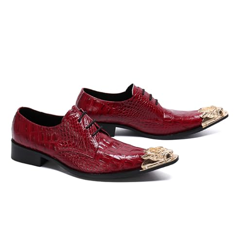 Men's Leather Shoes, Red Plaid Metal tip Men's Dress Lace-Up Shoes, Barber Host Nightclub Stage Wedding Party Banquet Prom Uniform Office Work Shoes4