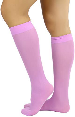 Image of ToBeInStyle Women's Opaque Knee High Nylon Fashion Socks Solid & w /Front Satin Bow