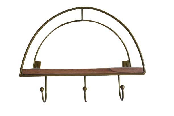 THE JAIPUR LUXURIANCE Premium Solid Wood Wall Shelf | Display Rack | Hanging Wall Shelf for Living Room| Home décor and Storage with Touch of Metallic Hangers| | (Black)