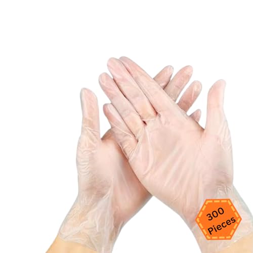 Image of Disposable PE Gloves - Transparent Food Grade | Kitchen, Cooking, Cleaning | Hair Coloring /Hair Dyeing Gloves | Unisex Multipurpose Glove (300 Pieces)