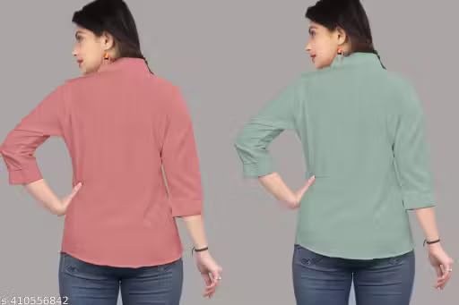 Image of Women's Solid Formal Shirt (Pack of 2)-Pink, Mint Green-1 P3