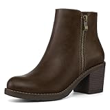 mysoft Women's Ankle Boots Low Chunky Stacked Heel Booties With Side Zipper