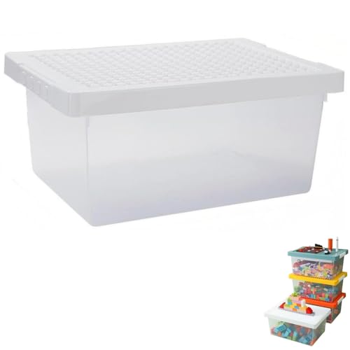 PUBANGJM ホワイト 多機能収納ボックス ブロック ブロックベース ビルディングブロック収納ボックス おもちゃ箱 仕切り レゴブロック 収納ケース レイヤードグリッド おもちゃ 雑貨 透明コンテナ 多機能 大容量 積み重ね可能 蓋付き 整理ボックス