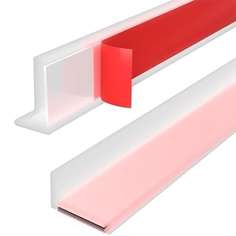 YOGVAYNA Water Stopper Tape - Silicone Water Barrier for Bathroom – Flexible Shower Threshold Strip for Wet and Dry Separation – Self-Adhesive Water Stopper for Floor, Sink, Kitchen (2m White)