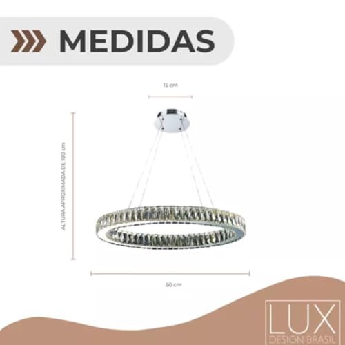 Lustre Pendente Galles com Cristais e Controle Remoto