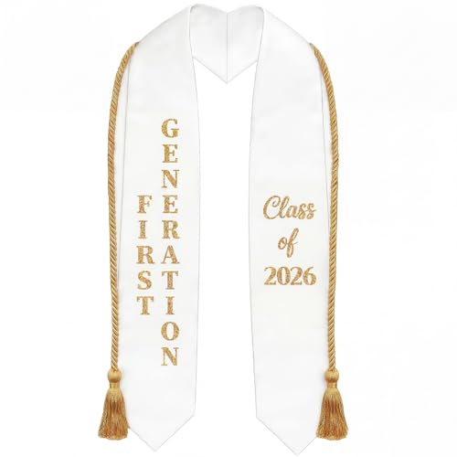 SKYFOOST First Generation Graduation Stole Class of 2026 with Honor Cord V Shape Glitter Stole for High or College Graduate (Gold)