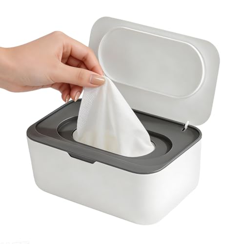 XxinXrong 1Pcs Wet Wipes Dispenser Wet Wipes Dispenser Bracket Wet Wipes Container Box Refillable Wet Wipes Storage Box for Home Office Kitchen Bathroom to Keep Wipes Fresh and Clean - White Grey