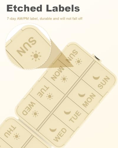 Image of Pill Organizer Travel Medicine Case - Travel Pill Case with Etched Labels, Daily Travel Medicine Case Holder