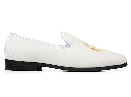 Elanroman Mens Dress Loafers Velvet Embroidered 2.0 Shoes Wedding Party Prom Penny Slip On Shoes White Us 12 #TOP6