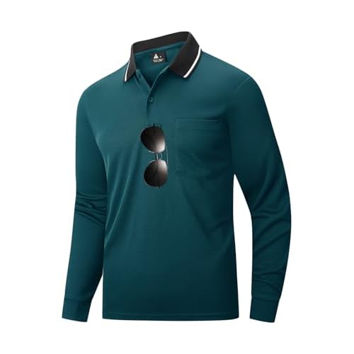 ZITY Men Long Sleeve Polo Shirts for Men Golf Shirts with Pocket Casual Work Athletic Collared T-Shirts Z Dark Blue X-Large