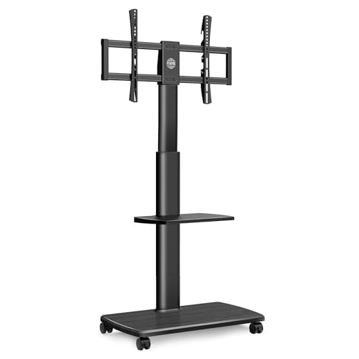 FITUEYES Mobil-TV-vagn med trägolv Rullande TV-stativ 2 hyllor på hjul för 32 ”till 65” skärmvridbar höjdjusterbar rymmer 40 kg Max VESA 600 * 400 mm Kabelhantering TT206505GB