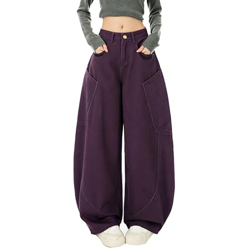 Jeans baggy pour fille Y2k à taille élastique en denim souple