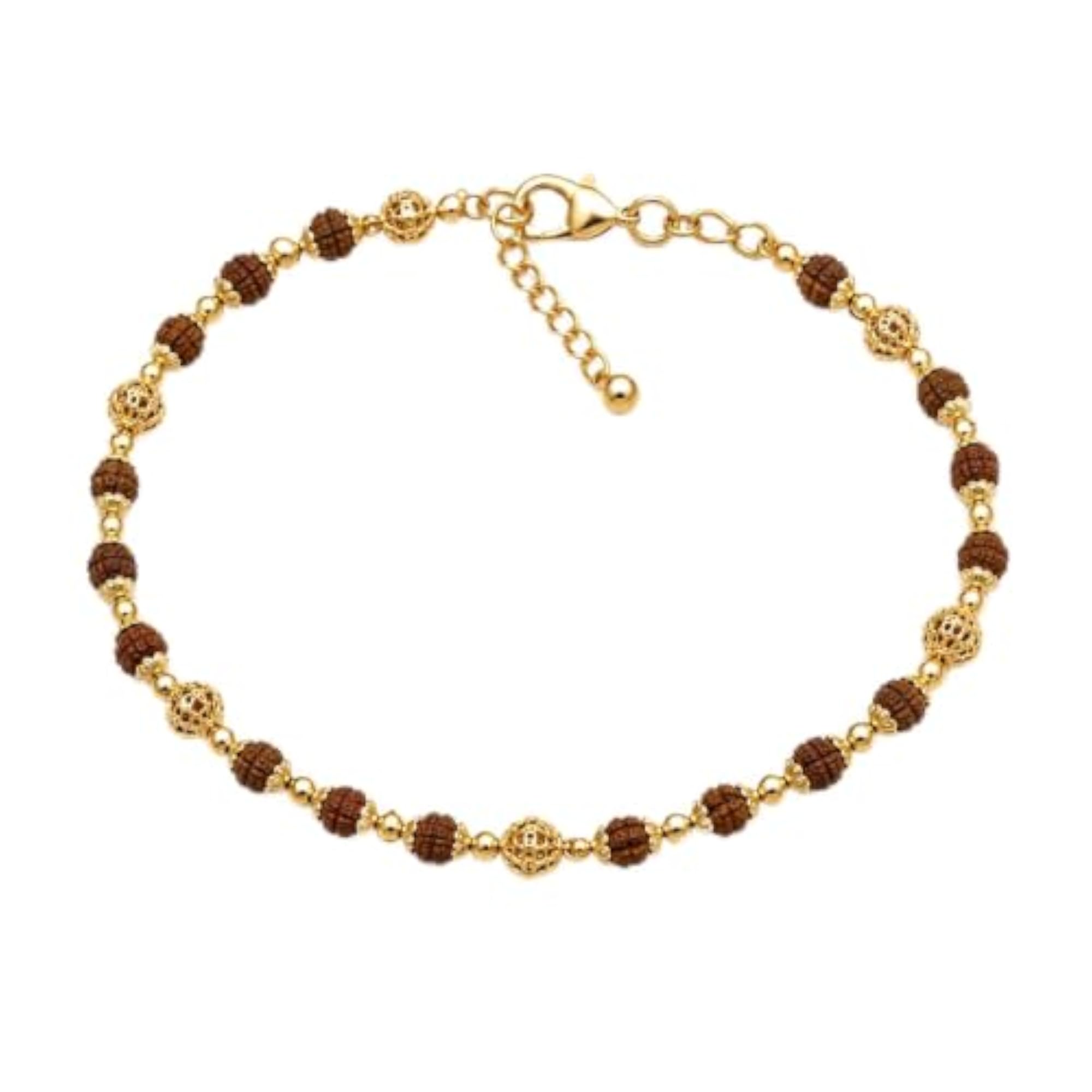 Rudraksha and Gold-Tone Beaded Bracelet with Lobster Clasp
