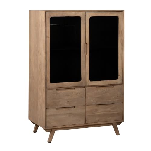 Armario Burnie Negro Natural Cristal Madera de Mango 107 x 40,5 x 142 cm - Marca: BigBuy Home - EAN: 8445146128515