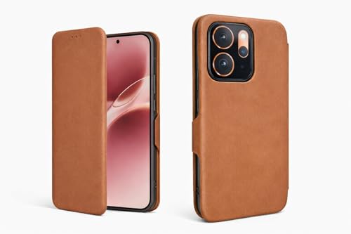 Image of Vegan Leather Wallet Case for Vivo V70 5G, Premium PU Flip Cover with Card Slot, Magnetic Closure, Kickstand, Slim Durable Design, Privacy Protection - Brown