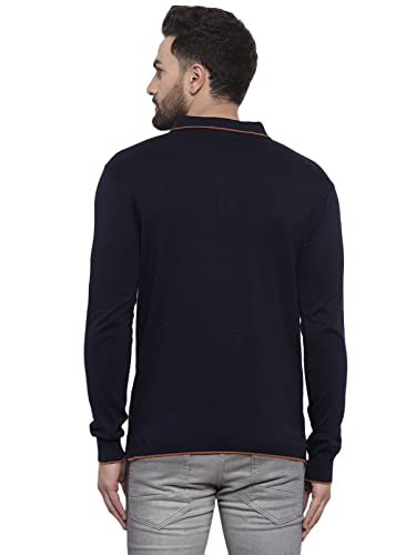 Image of Kalt Mens Basic Solid Full Sleeves Polo Cotton Blend Knitted Regular Fit Polo-Neck T-Shirts with Collar Stylish