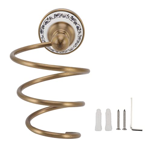 TOOLSGO Brass Hair Dryer Holder Wall Mounted Antique Retro Hairdryer Hanging Rack for Home Bathroom Hair Salon