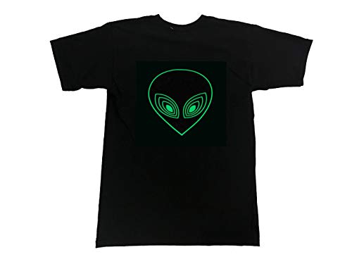 Green Alien Sound Reactive Ecualizer EL Flashing Playera, Negro, Pequeña