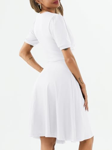 Image of Women's Summer Casual Dress Short Sleeve Wrap V-Neck A-Line Dress Sundress Wedding Guest Cocktail Midi Dresses