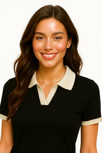 Image of Ribbed Polo Crop Top, Half Sleeve Top for Women, Korean Style Top, Trendy Collar, Stylish Tops for Girls, Fancy Top