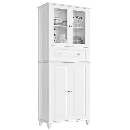 Facbotall 76'' Kitchen Pantry Storage Cabinet, Pantry Cabinet, Freestanding Kitchen Cupboard With Large Drawer, Doors, And Adjustable Shelves For Dining Room, Living Room, Laundry, White #TOP2