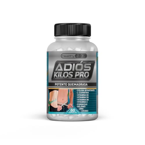 Healthy Fusion Adiós Kilos Pro | Quemagrasas, adelgazante | Fórmula natural a base de L-Carnitina, Colina Bitrato | 60U.