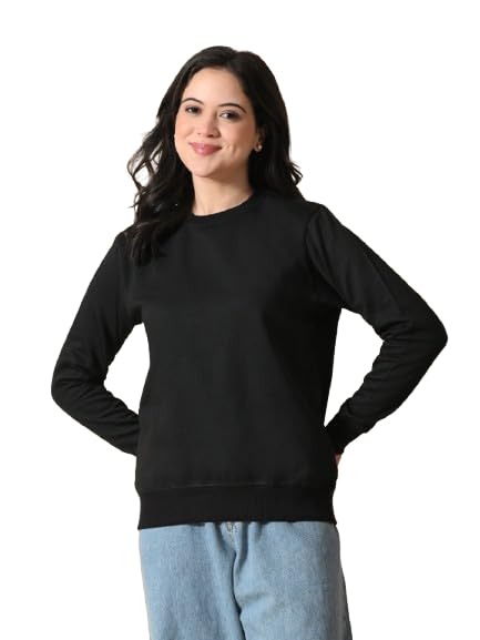 owl mink Women’s Black Solid Sweatshirt | Full Sleeve Round Neck Pullover | Casual Winterwear-picture-27