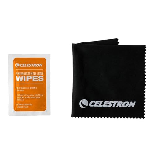 Celestron 93576 Lens Cleaning Kit - Kit de nettoyage de lentilles avec 10 lingettes, produit de nettoyage, chiffonnette et brosse rétractable dans un étui souple, noir et orange – Image 3