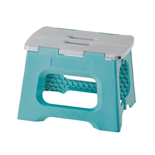 Image of Vigar Compact Folding Stool, Turquoise, Height 23 cm