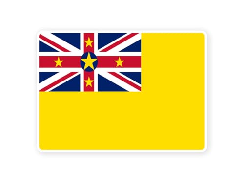 Sticker drapeau NIUE nioueen 10cm(S) - 28cm(XL) autocollant bord blanc (taille S : 10cm x 7cm)