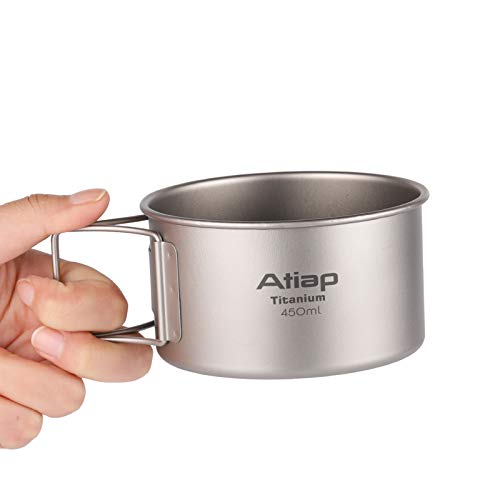 Atiap Titanium Bowl Pot With Foldable Handle, Single-Wall Titanium Cooking Tableware Bowl With Folding Handle For Outdoor Camping Hiking Picnic (450Ml) #TOP2