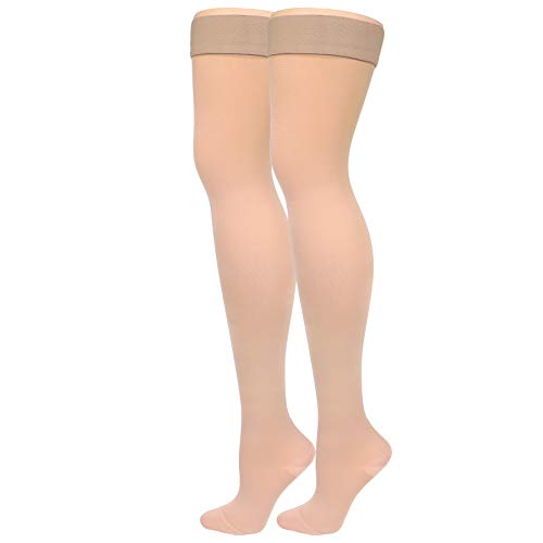 Image of Truform Women's Compression Stockings, 15-20 mmHg, Thigh High Length, Closed Toe, Opaque, Beige, Large