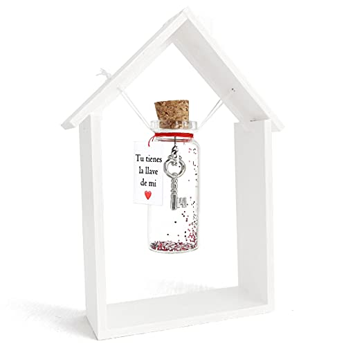 Kseniya Revta Mensaje romántico en una botella para regalar a tu novio o novia - Tarro de los deseos con una tarjeta para tu esposo o esposa (Tu tienes la llave de mi corazón, In Wooden Frame)