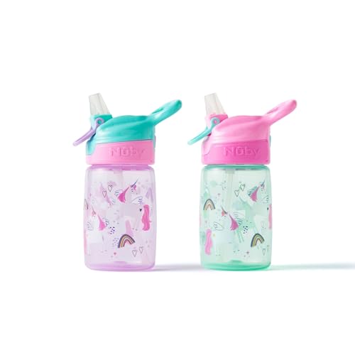 Nuby Incredible Gulp Water Bottle - No Spill Active Toddler Sippy Cup | 360ml / 12oz | Carry Handle | Dishwasher and Microwave Safe | Suitable Beaker for 18 Months Plus (Unicorns Pack of 2)